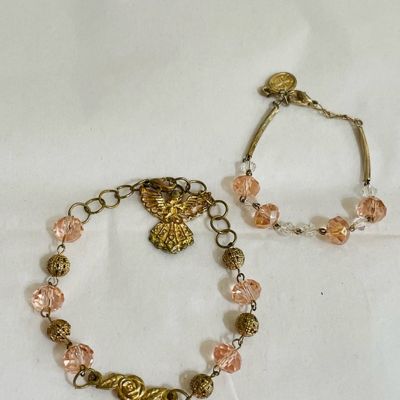 VINTAGE Czech Glass Pink Faceted Beaded Bracelet Jewelry Set - Picture 3 of 9